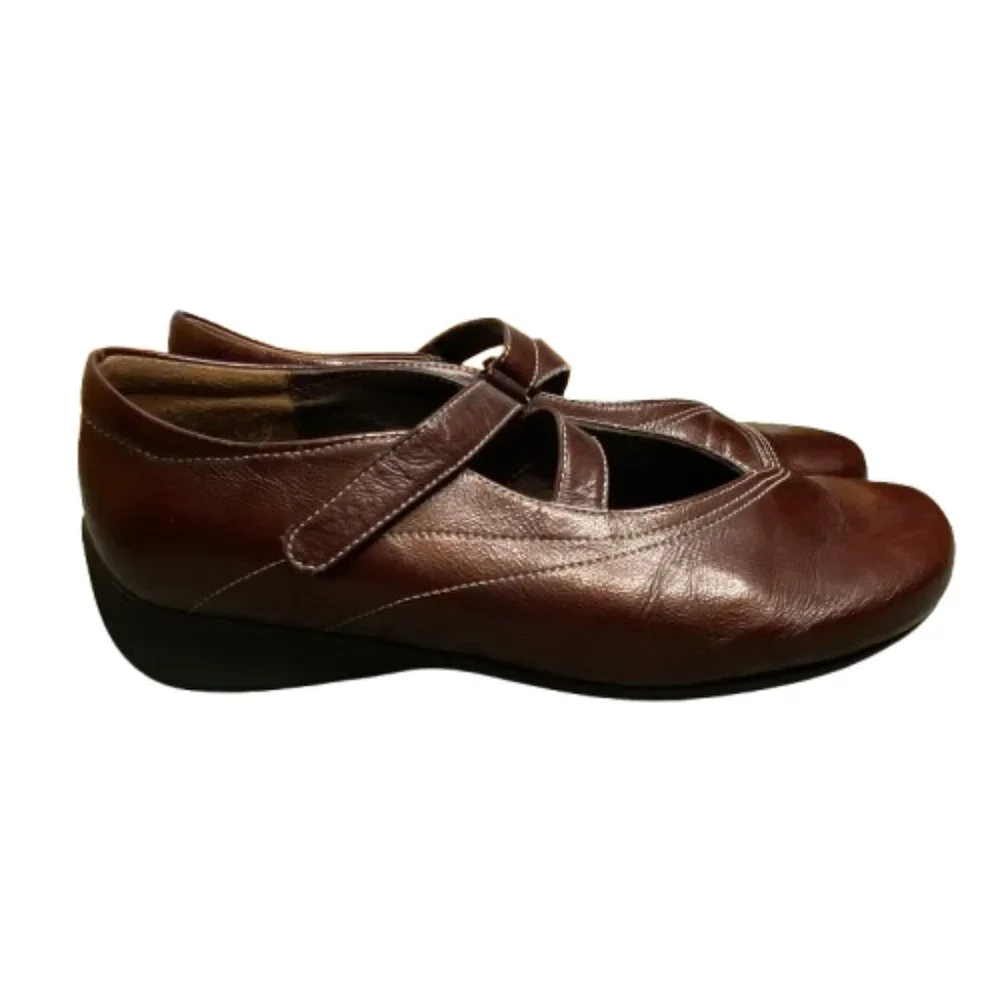 Wolky Womens Mary Jane Shoes EU 41 US 9.5 Maroon Leather Z Strap Comfort Preppy